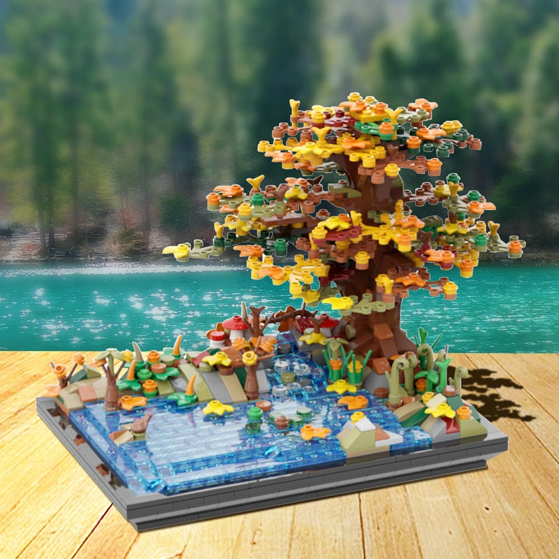Tree on a Lake Autumn MOC Building Kit | Nature Display Model - 2