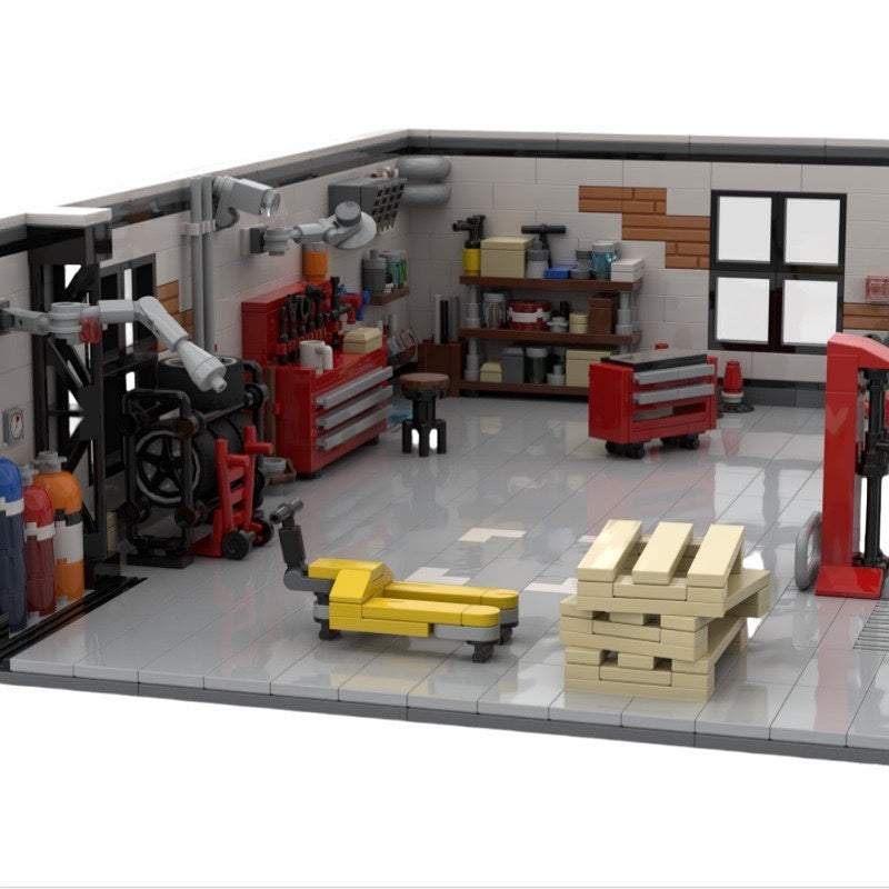 Tuning Garage Workshop with Car Lift Building Kit | LEGO-Compatible MOC - 3