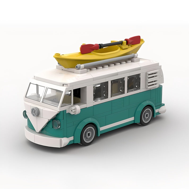 Turquoise Split-Window Camper Van With Kayak MOC Building Kit - 1