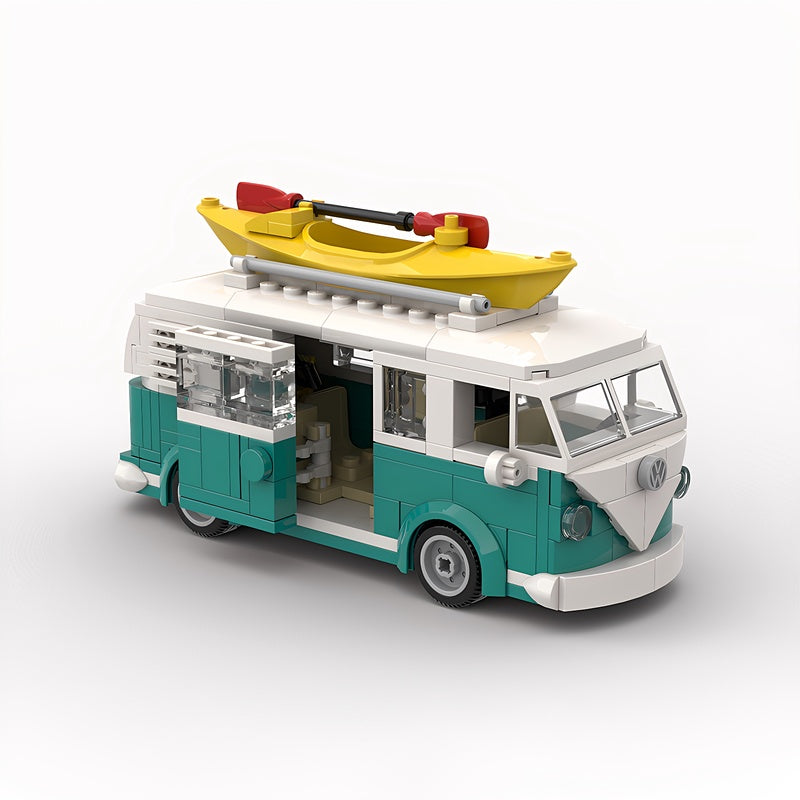 Turquoise Split-Window Camper Van With Kayak MOC Building Kit - 3