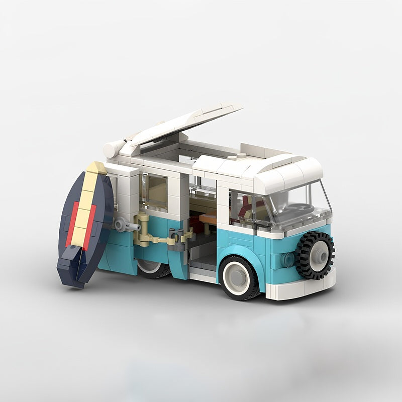 Turquoise Split-Window Camper Van With Kayak MOC Building Kit - 4