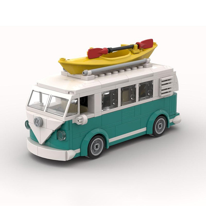 Turquoise Split-Window Camper Van With Kayak MOC Building Kit - 6