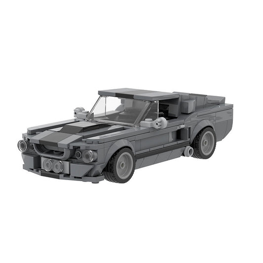 V8 G5 500 Muscle Car Silver and Blue Racing Car Building Kit | LEGO-Compatible MOC - 1