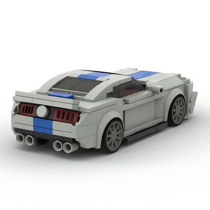 V8 G5 500 Muscle Car Silver and Blue Racing Car Building Kit | LEGO-Compatible MOC - 2