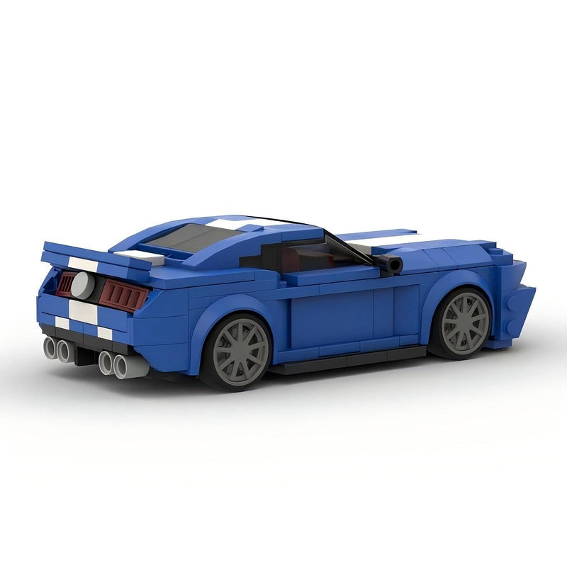 V8 G5 500 Muscle Car Silver and Blue Racing Car Building Kit | LEGO-Compatible MOC - 3