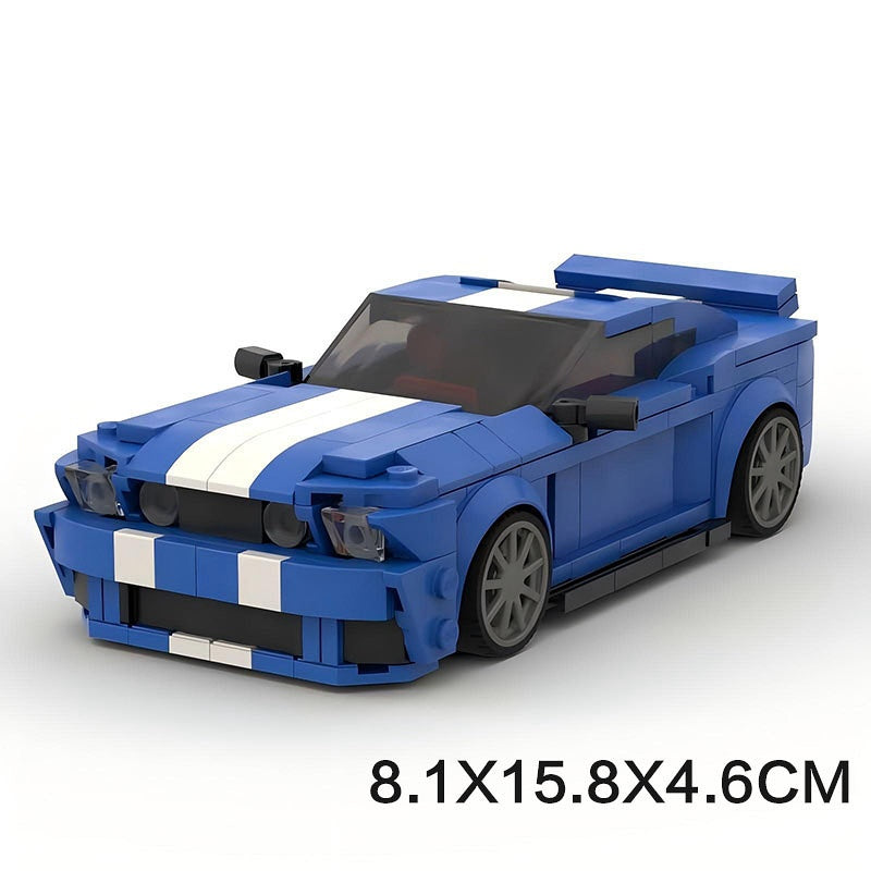 V8 G5 500 Muscle Car Silver and Blue Racing Car Building Kit | LEGO-Compatible MOC - 4