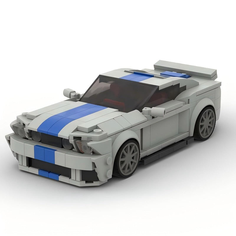 V8 G5 500 Muscle Car Silver and Blue Racing Car Building Kit | LEGO-Compatible MOC - 5