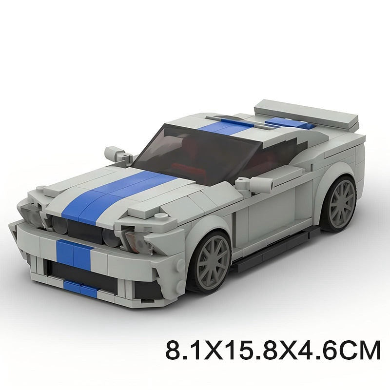 V8 G5 500 Muscle Car Silver and Blue Racing Car Building Kit | LEGO-Compatible MOC - 6
