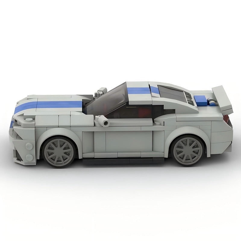 V8 G5 500 Racing Muscle Car MOC Building Kit | Silver Blue Vehicle Model - 11