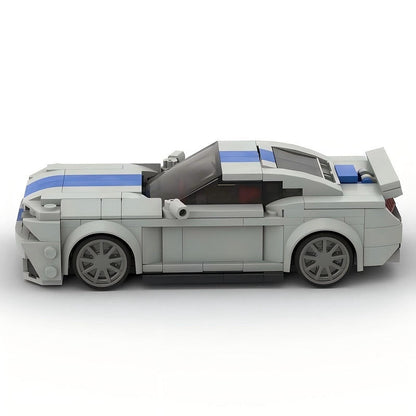 V8 G5 500 Racing Muscle Car MOC Building Kit | Silver Blue Vehicle Model - 11
