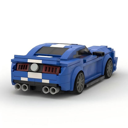 V8 G5 500 Racing Muscle Car MOC Building Kit | Silver Blue Vehicle Model - 15