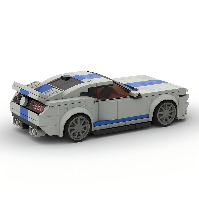 V8 G5 500 Racing Muscle Car MOC Building Kit | Silver Blue Vehicle Model - 18