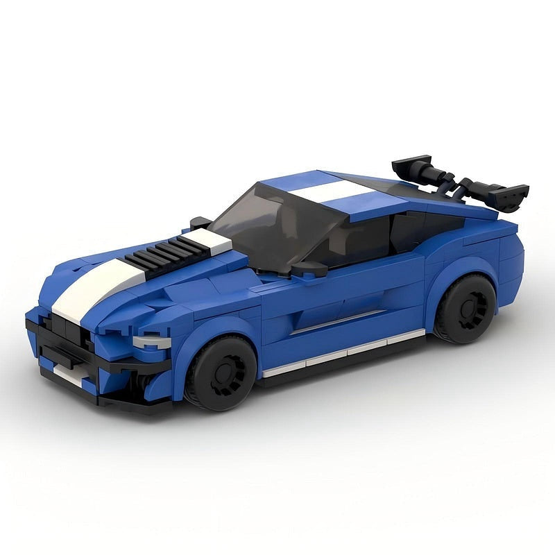 V8 G5 500 Racing Muscle Car MOC Building Kit | Silver Blue Vehicle Model - 4