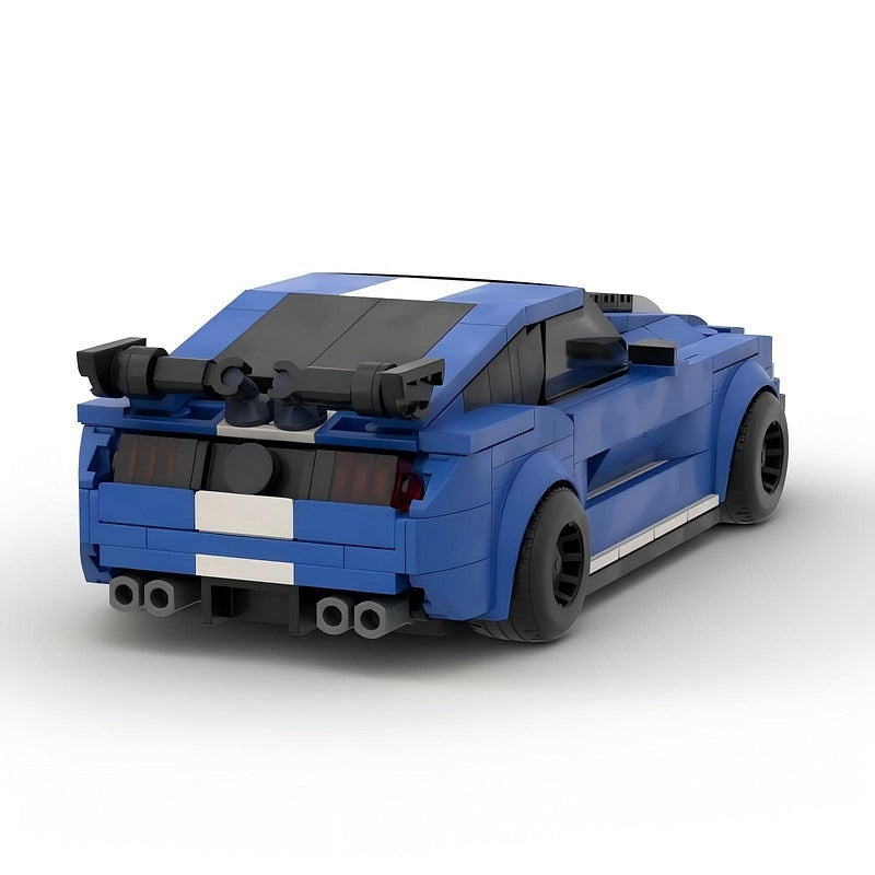 V8 G5 500 Racing Muscle Car MOC Building Kit | Silver Blue Vehicle Model - 5