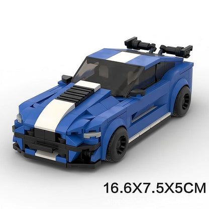 V8 G5 500 Racing Muscle Car MOC Building Kit | Silver Blue Vehicle Model - 9