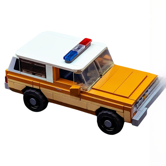 Vintage Orange Police SUV With White Roof And Light Bar MOC Building Kit - 1