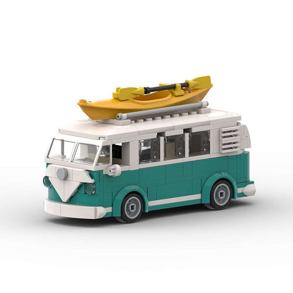 Vintage Turquoise Surf Camper Van Building Kit | 6-Wide LEGO-Compatible MOC - 1