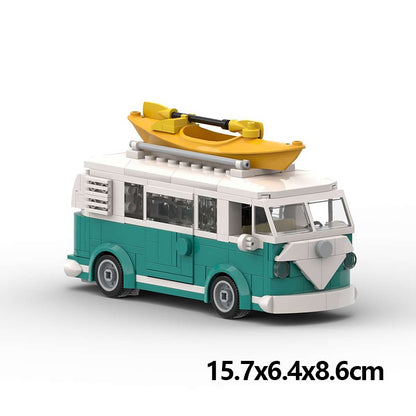 Vintage Turquoise Surf Camper Van Building Kit | 6-Wide LEGO-Compatible MOC - 6