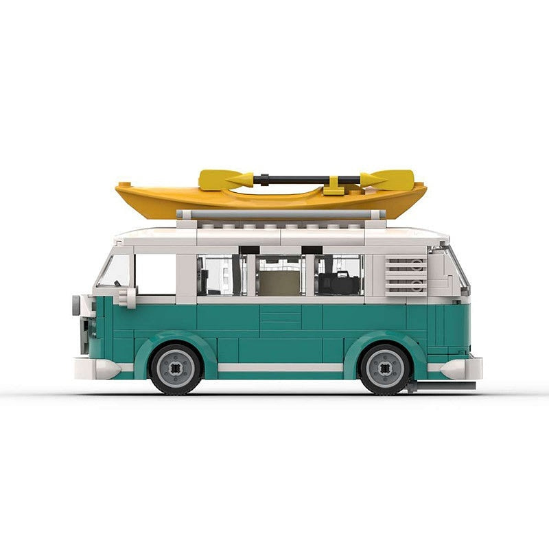 Vintage Turquoise Surf Camper Van MOC Building Kit | Retro Vehicle Model - 4