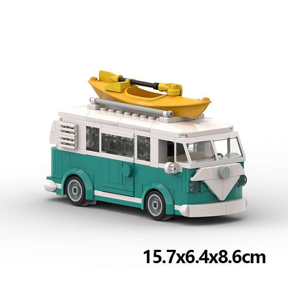 Vintage Turquoise Surf Camper Van MOC Building Kit | Retro Vehicle Model - 6