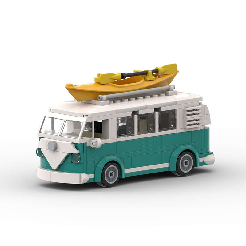 volkswagen t1 building set | 6 studs width | turquoise | moc-98772 - 1