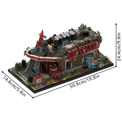 Wasteland Red Gas Station MOC Building Kit | Post-Apocalyptic Garage - 2