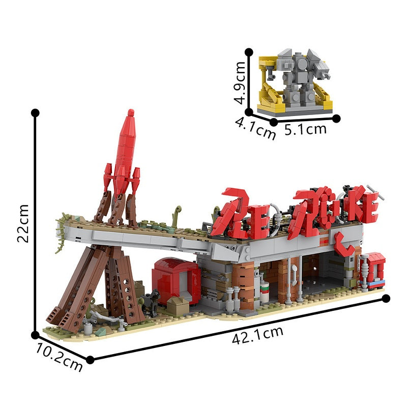 Wasteland Red Gas Station MOC Building Kit | Post-Apocalyptic Garage - 2