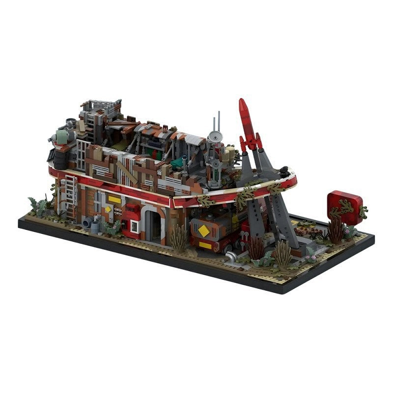 Wasteland Red Gas Station MOC Building Kit | Post-Apocalyptic Garage - 4