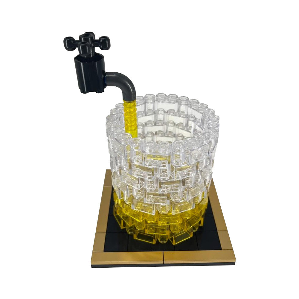 whiskey glass building kit | with gold glated coaster | moc-233730 - 3