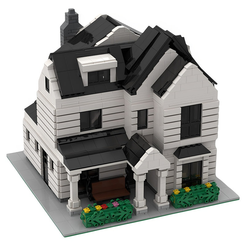 White Gabled Modular Neighborhood House MOC Building Kit - 1