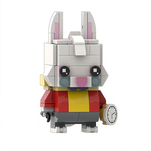 white rabbit brickheadz building kit | alice in wonderland | moc-156267 - 1