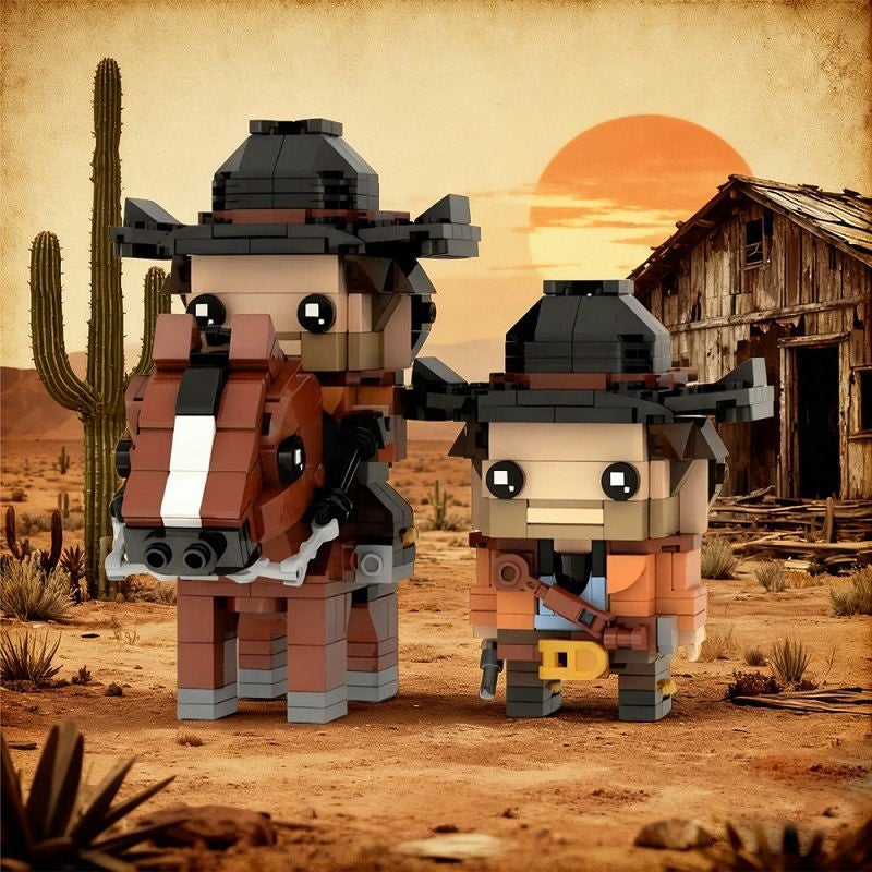 Wild West Outlaw Cowboy MOC Cube Character Building Kit | Gunslinger Figure - 3