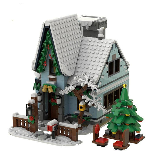 Winter Cabin MOC Building Kit | Snowy Rustic Village Architecture - 1