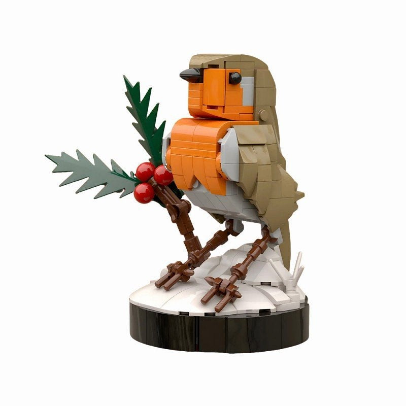 Winter Robin Bird Snow Scene MOC Kit | Seasonal Wildlife Display Model - 1