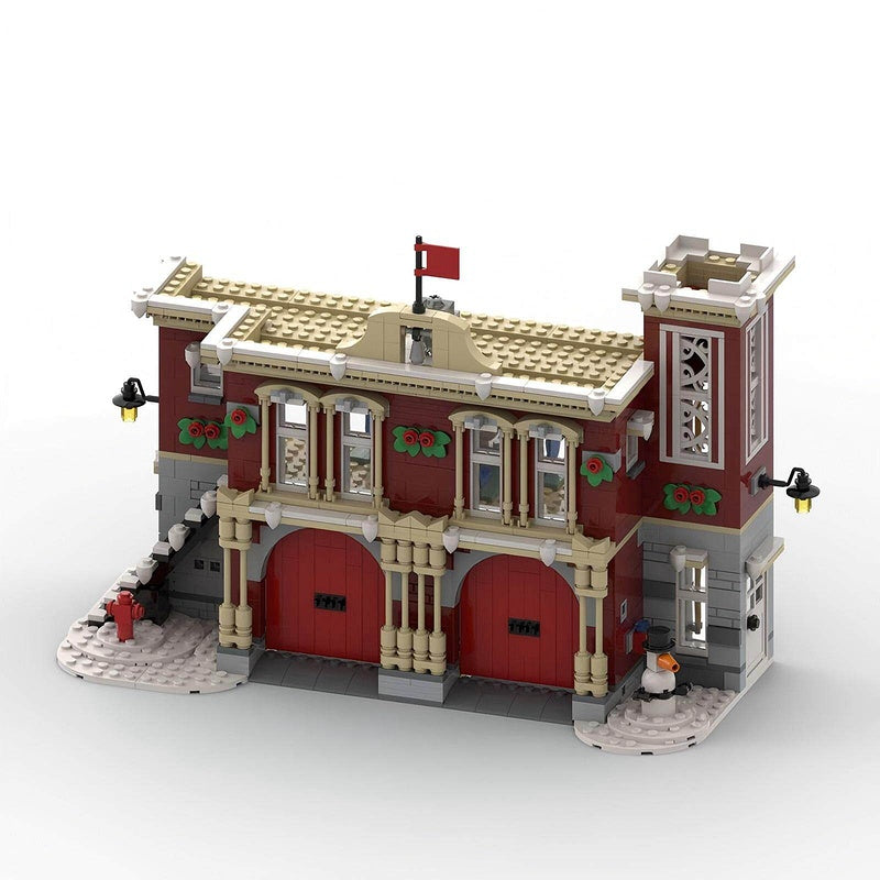 Winter Village Fire Station Expanded 2-Bay Modular Building Kit | Compatible MOC - 4