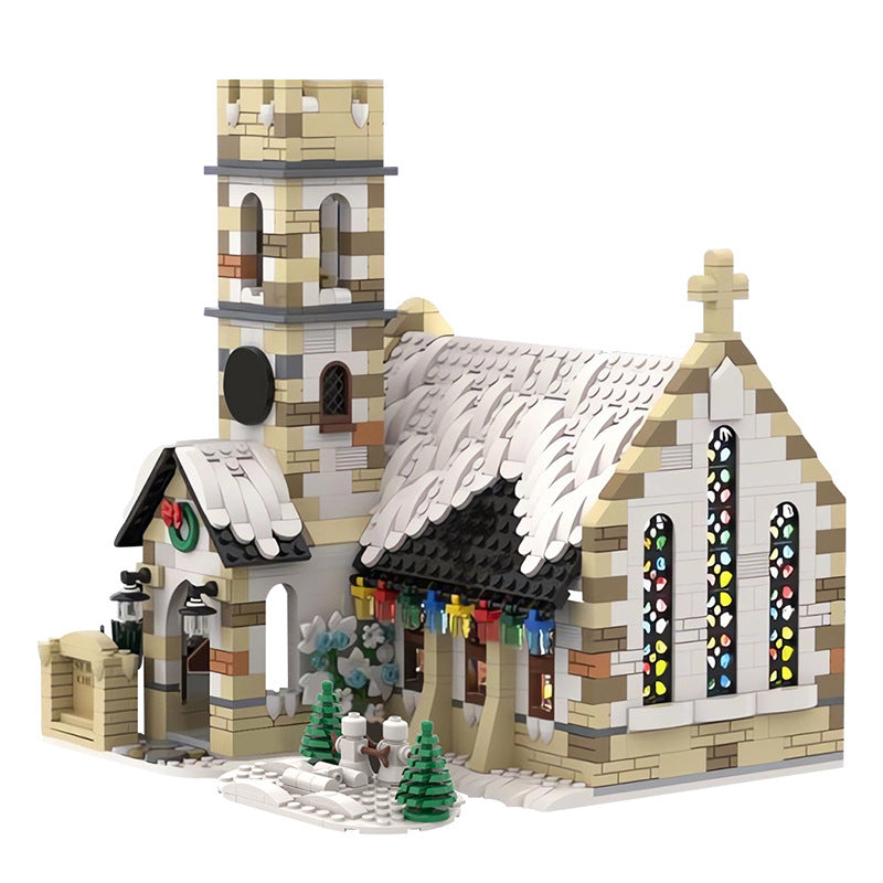 Winter Village Old Stone Church Building Kit | LEGO-Compatible MOC - 1
