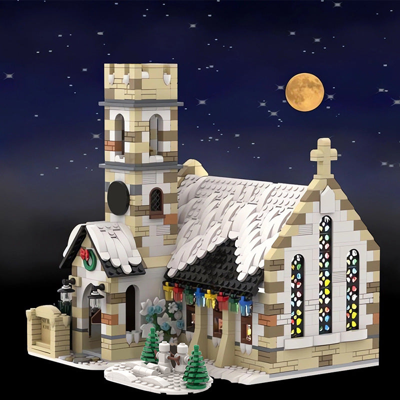 Winter Village Old Stone Church Building Kit | LEGO-Compatible MOC - 2