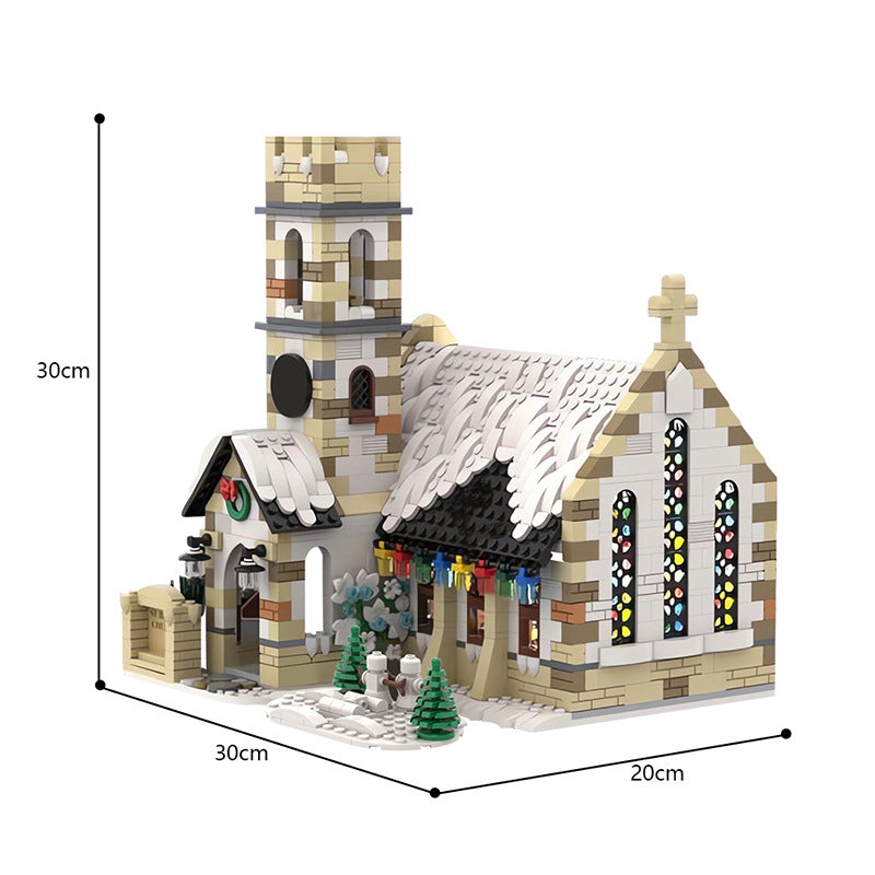 Winter Village Old Stone Church Building Kit | LEGO-Compatible MOC - 3