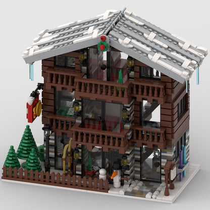Winter Village Swiss Restaurant and Hotel Building Kit | LEGO-Compatible MOC - 3