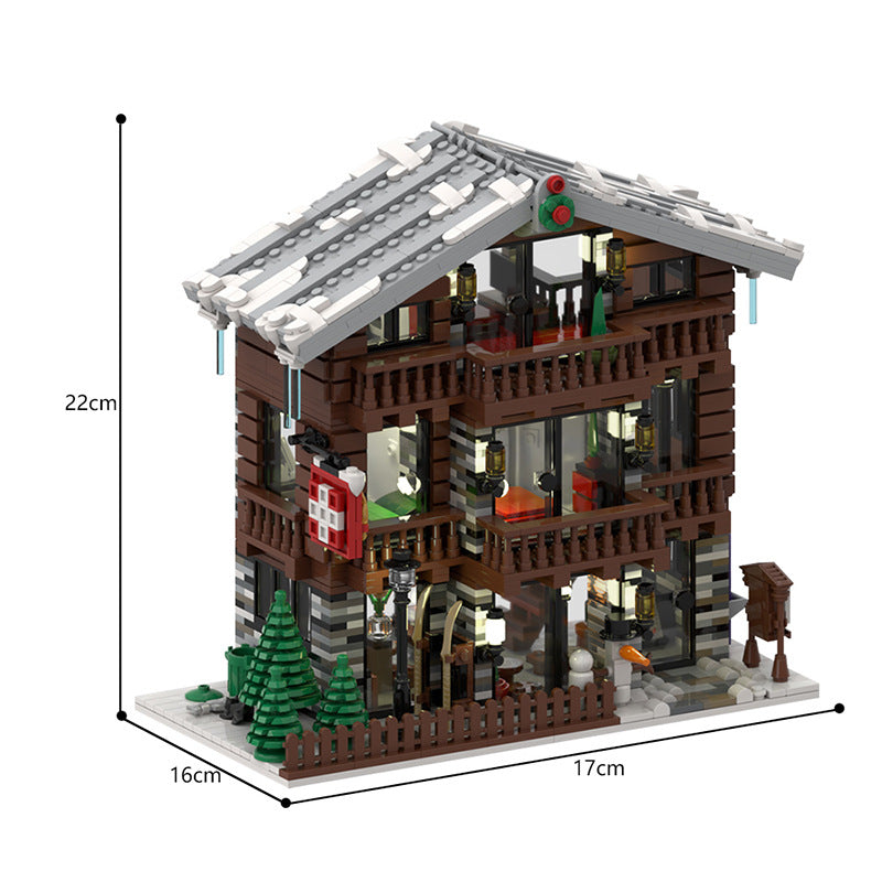 Winter Village Swiss Restaurant and Hotel Building Kit | LEGO-Compatible MOC - 4
