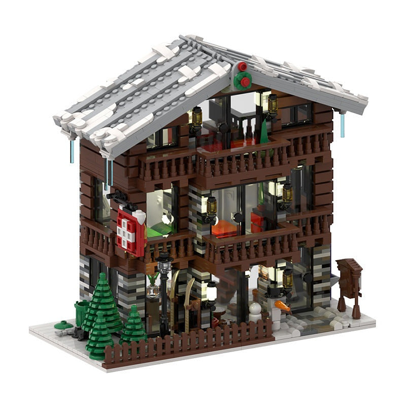 Winter Village Swiss Restaurant MOC Building Kit | Alpine Hotel Architecture - 1