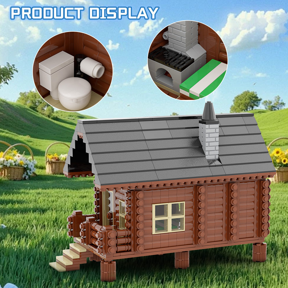 wood cabin building set | lego compatible - 1