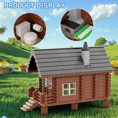wood cabin building set | lego compatible - 1