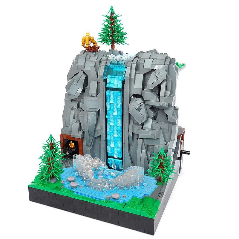 Working Waterfall Mountain Kinetic Landscape Building Kit | LEGO-Compatible MOC - 1