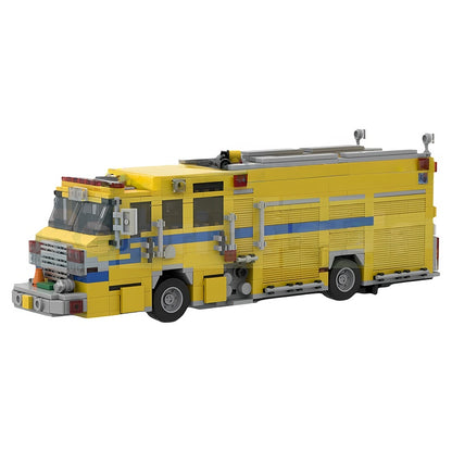 Yellow Fire Engine MOC Building Kit with Detailed Equipment Bays - 4